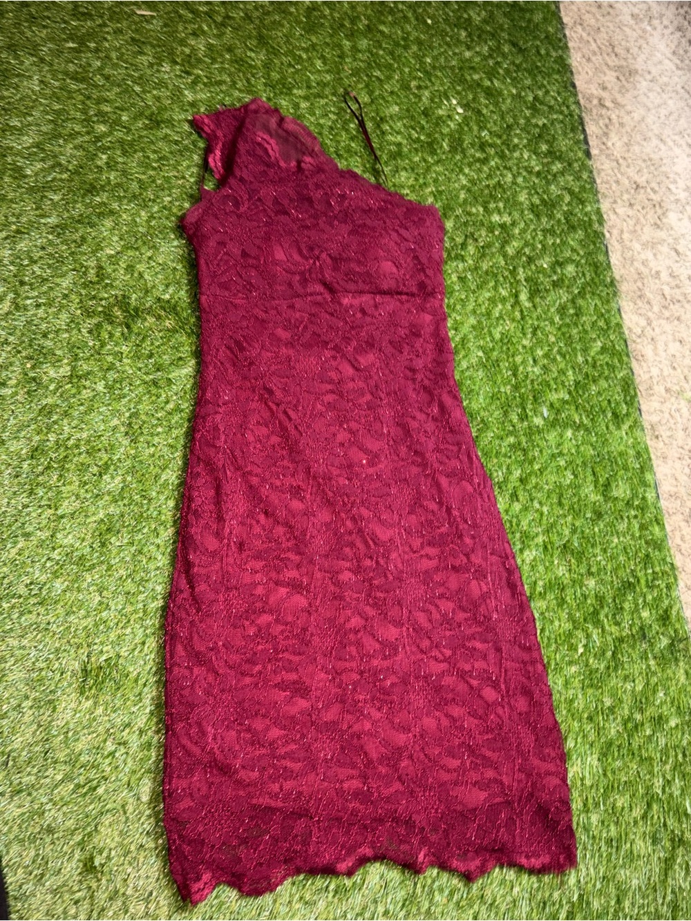 & Other Stories One-Shoulder Lace Dress in Burgundy